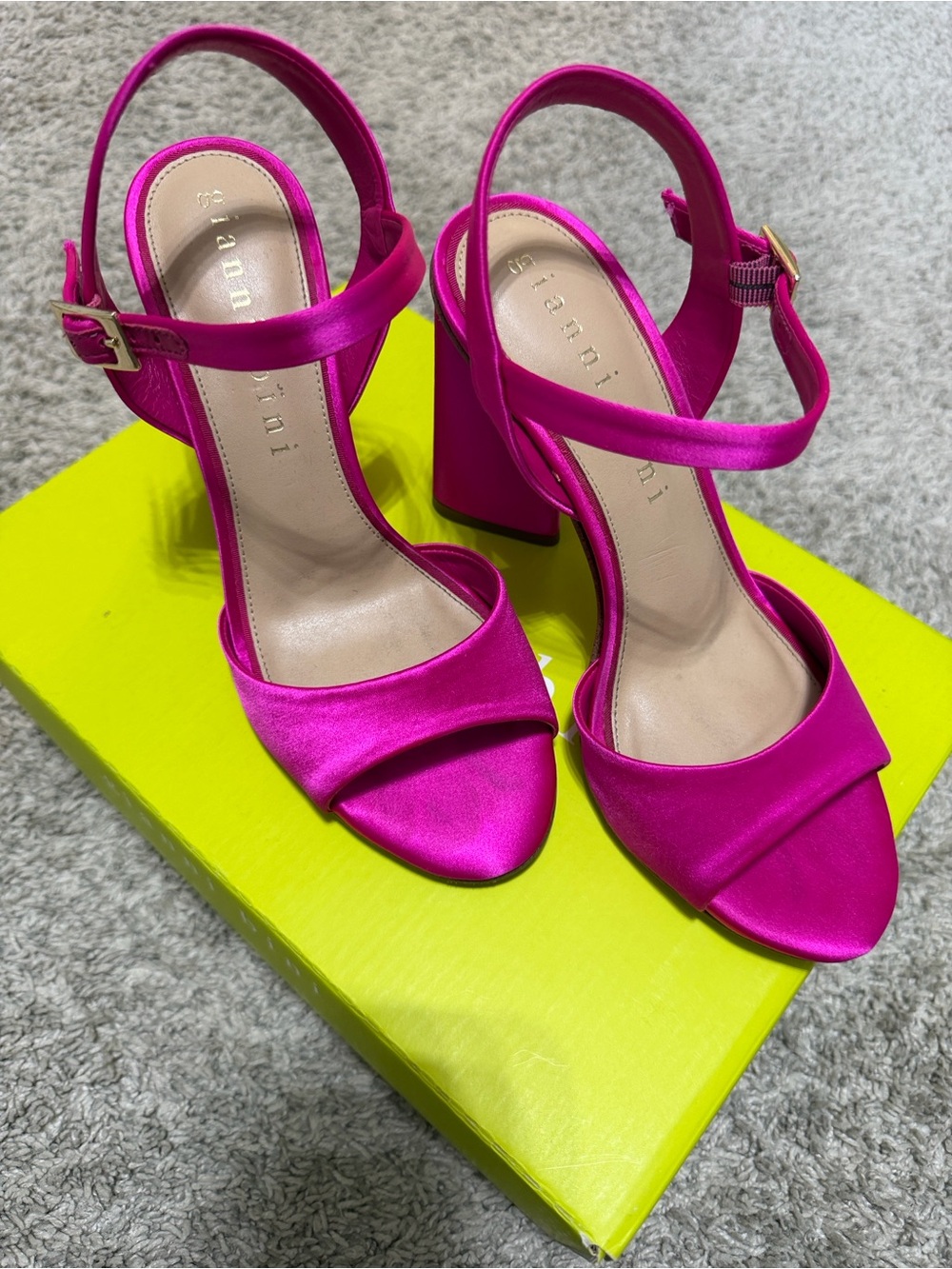 Gianni Bini Hot Pink Satin Block Heel Sandals